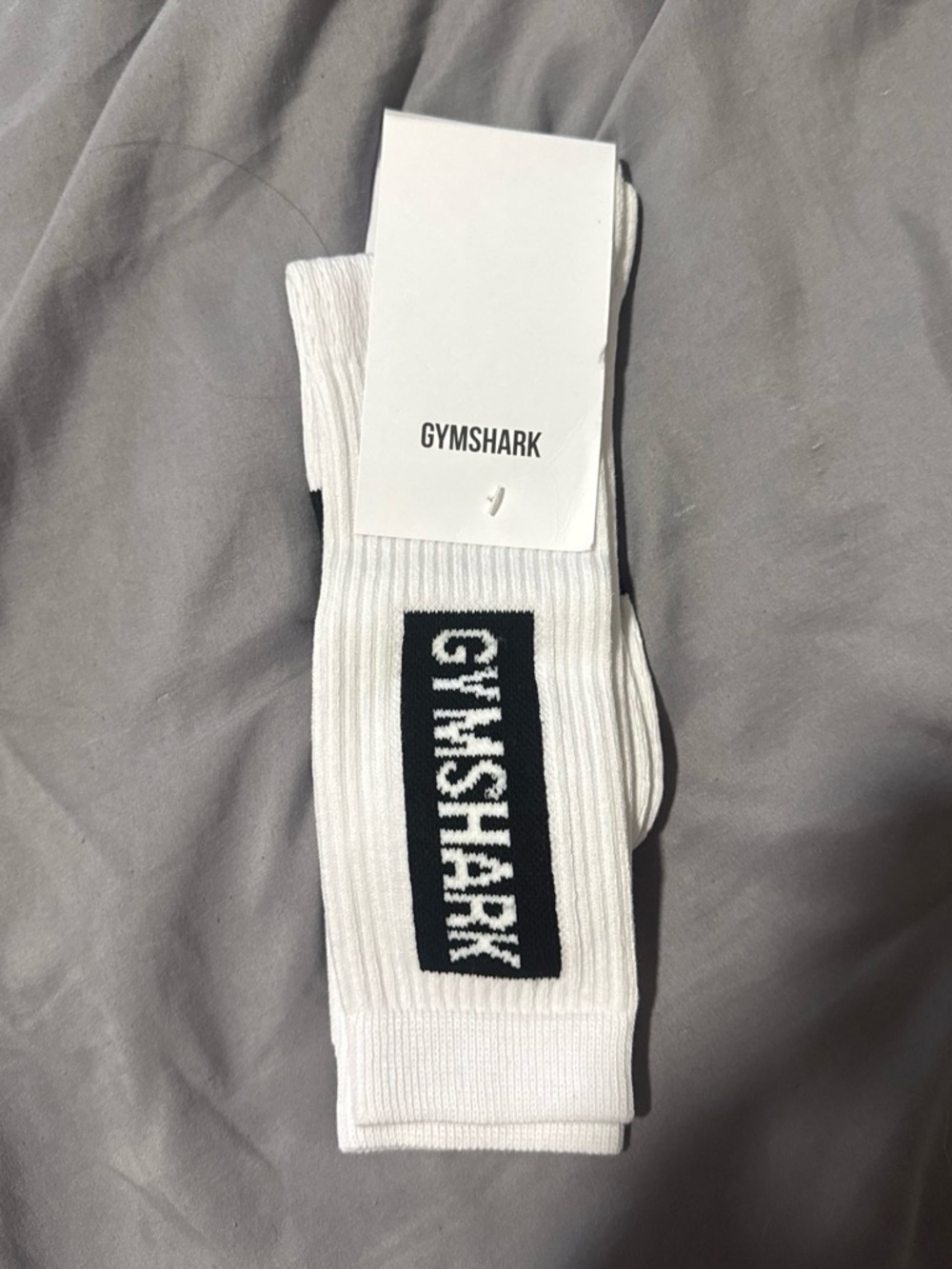 Gymshark White Crew Socks with Black Logo Panel